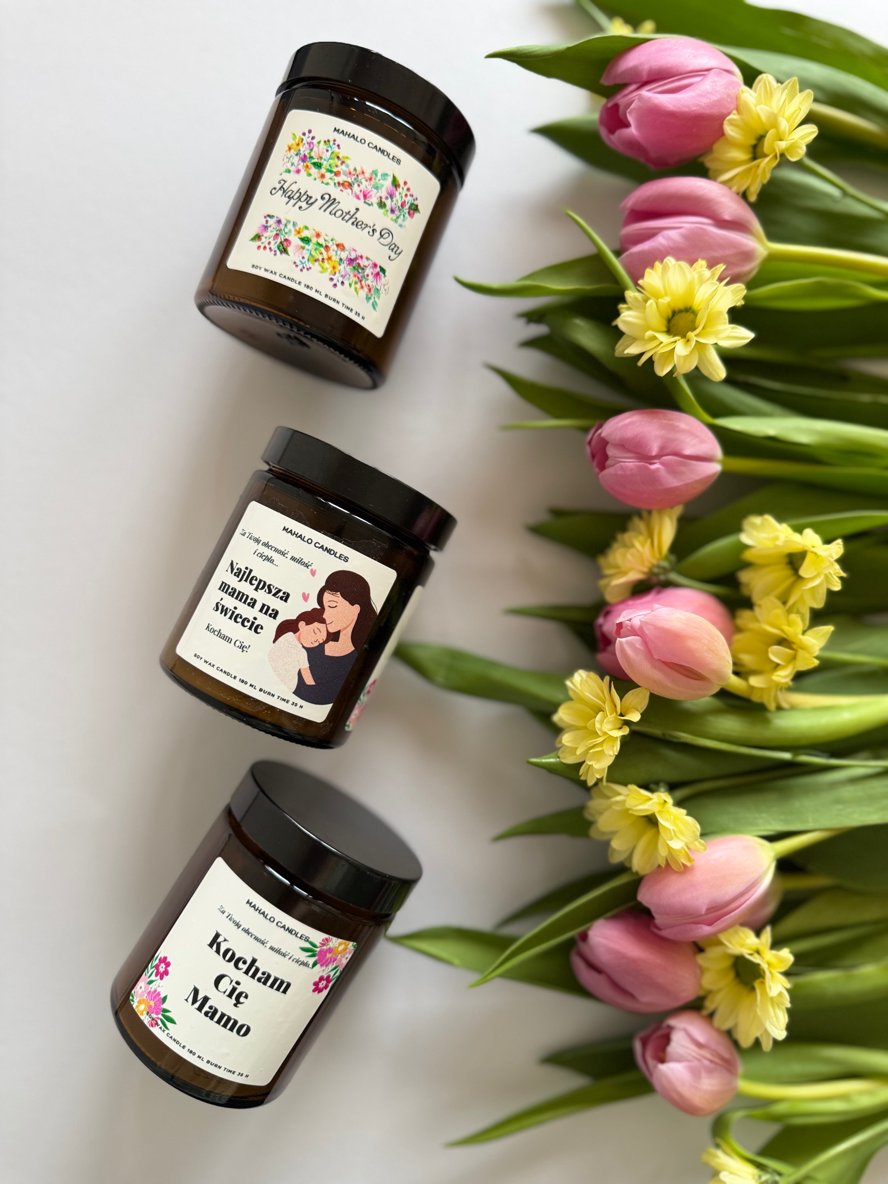 Świeca sojowa zapachowa Piwonia KOCHAM CIĘ MAMO – 180ml – Mahalo Candles